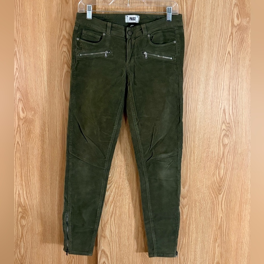 PAIGE Olive Indigo Zip Corduroy Ankle Jeans